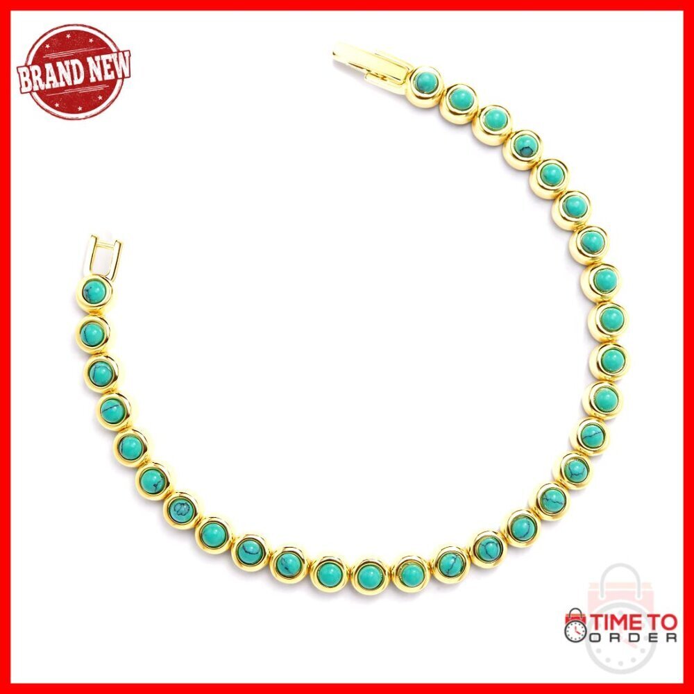 14K Gold Tennis Bracelet 3MM Turquoise Gemstone 6-7.15 Inch